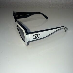 Chanel Two-Tone Black & White Logo Square Sunglasses